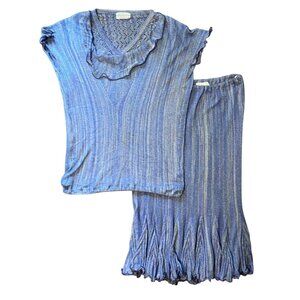 $900 VTG OOAK Vivian Chan Shaw 14 16 18 Skirt Set Sweater Hand Knit Artsy Boho